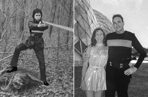 Two photos of Paul as "Logan's Run" Sandman "Francis 7" taken 30 years apart